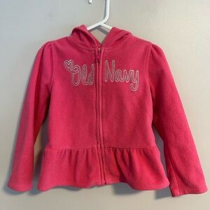 Old Navy 5t Pink fleece zip up peplum Hoodie